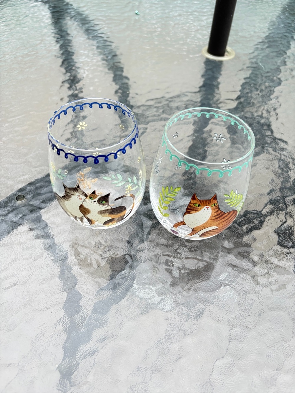 Decorative Cat Glass Cup Set - Blue & Teal Accents